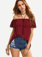 Romwe Off The Shoulder Ruffle Pom-pom Shirt