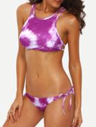 Romwe Tie Dye Print Cutout Crisscross Bikini Set