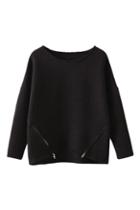 Romwe Zippered Sheer Black Sweatshirt