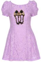 Romwe Romwe Bowknot Shoes Stitching Purple Short-sleeved Dress