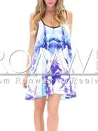 Romwe Multicolor Spaghetti Strap Tie-dyed Casual Dress
