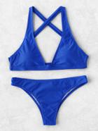 Romwe Plunge Neck Cross Back Bikini Set