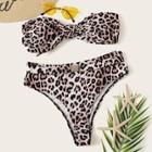 Romwe Leopard Bandeau With Buckle Strap Bikini Set