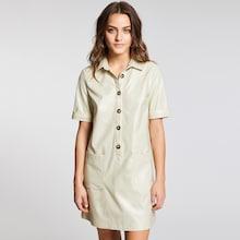Romwe Rolled Cuff Pocket Patched Buttoned Dress