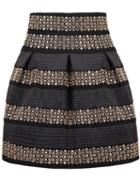 Romwe Black High Waist Rivet Studs Striped Skirt