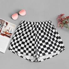 Romwe Gingham Elastic Waist Shorts