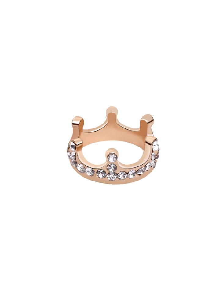Romwe Gold Rhinestone Crown Ring