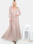 Romwe Khaki Flowy Gathered Maxi Dress