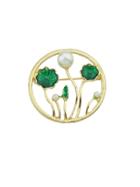 Romwe Enamel Simulated-pearl Lotus Leaf Round Brooch
