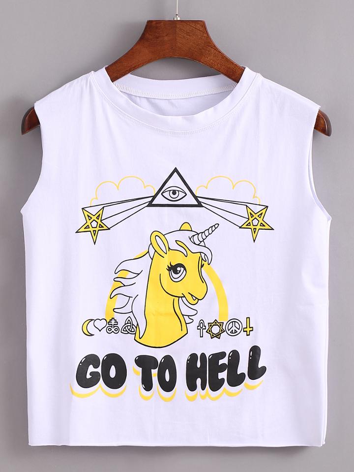 Romwe Unicorn Print Crop Tank Top