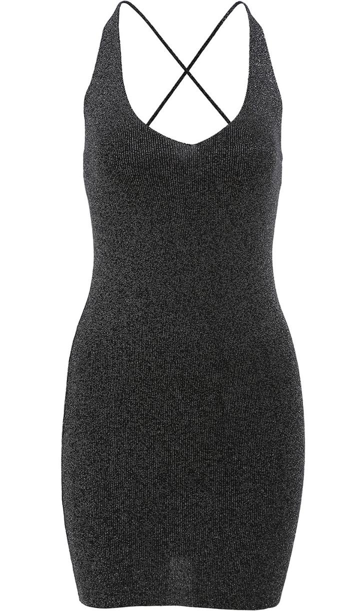 Romwe Black Criss Cross Back Backless Bodycon Dress