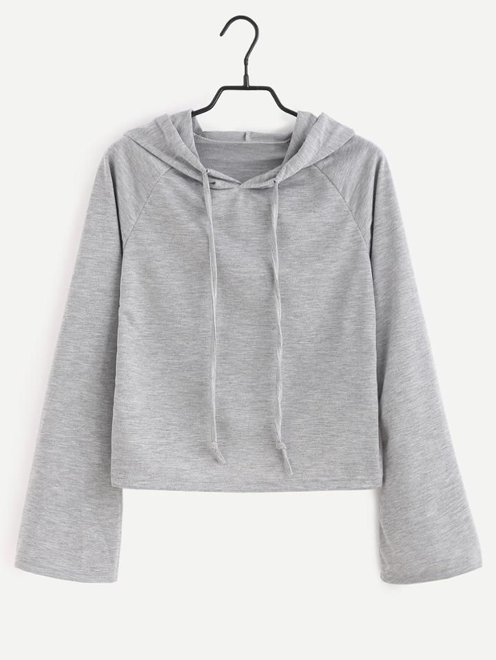 Romwe Grey Raglan Sleeve Drawstring Hooded T-shirt