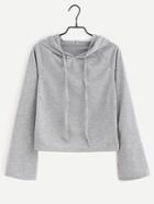 Romwe Grey Raglan Sleeve Drawstring Hooded T-shirt