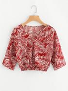 Romwe V Neckline Allover Printed Elastic Hem Blouse