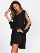 Romwe Cut Out Sleeve Faux Pearl Detail Dress