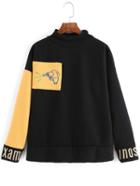 Romwe High Neck Embroidered Loose Black Sweatshirt