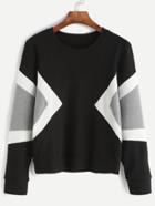 Romwe Black Contrast Panel Sweatshirt