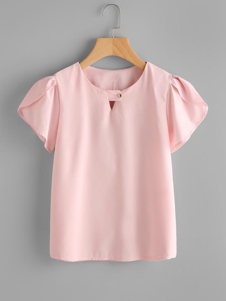 Romwe V Cut Petal Sleeve Blouse
