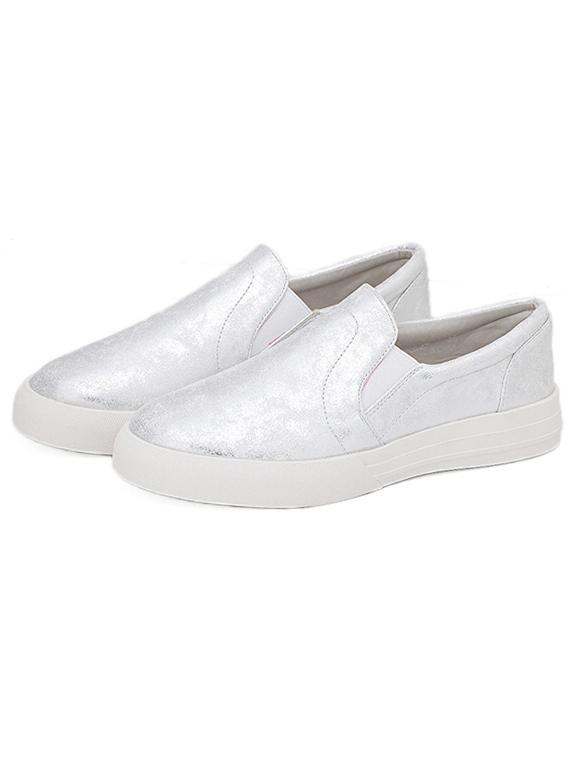 Romwe Silver Thick-soled Round Toe Pu Flats