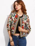 Romwe Multicolor Tribal Print Outerwear With Embroidered Tape Detail