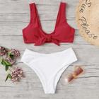 Romwe Two Tone Tie Front Scoop Neck Bikini Set