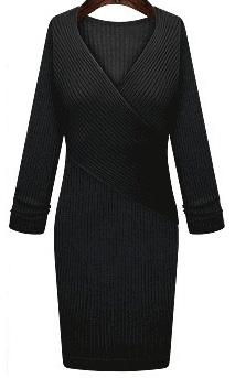 Romwe Front Cross Bodycon Black Sweater Dress