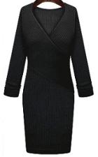Romwe Front Cross Bodycon Black Sweater Dress