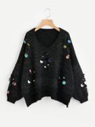 Romwe Iridescent Sequin Ripped Marled Knit Jumper
