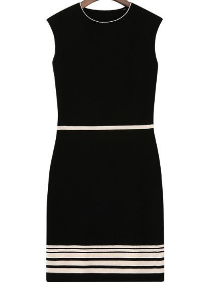 Romwe Sleeveless Striped Knit Black Dress