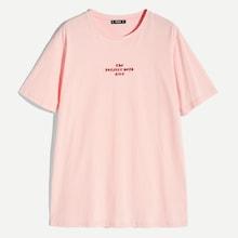Romwe Guys Embroidered Short Sleeve Tee