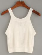Romwe White Halter Neck Ribbed Knit Top