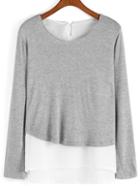 Romwe Long Sleeve Contrast Chiffon T-shirt