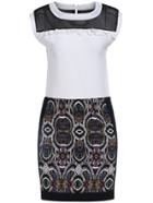 Romwe Contrast Mesh Top With Vintage Print Bodycon Skirt