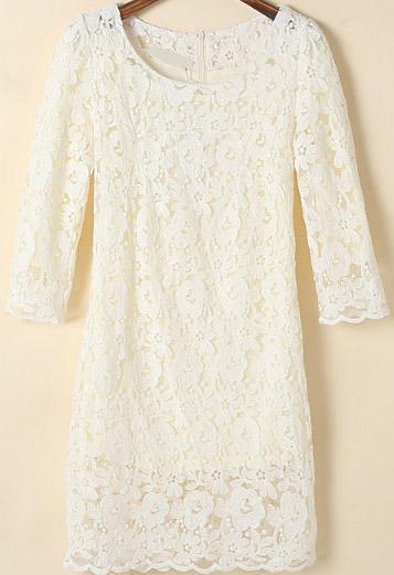 Romwe Round Neck Lace Crochet Dress