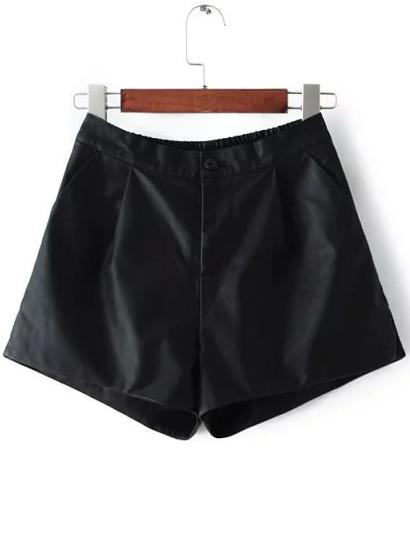 Romwe Elastic Waist A-line Black Shorts