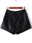 Romwe Elastic Waist A-line Black Shorts