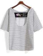 Romwe White Short Sleeve Striped Hand Embroidered T-shirt