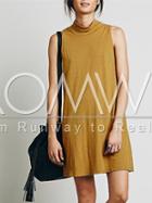 Romwe Khaki Sleeveless Casual Dress