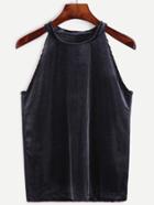 Romwe Navy Velvet Plain Top