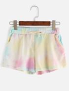 Romwe Multicolor Pastel Tie Dye Drawstring Shorts