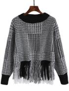 Romwe Color-block Dropped Shoulder Seam Fringe Sweater