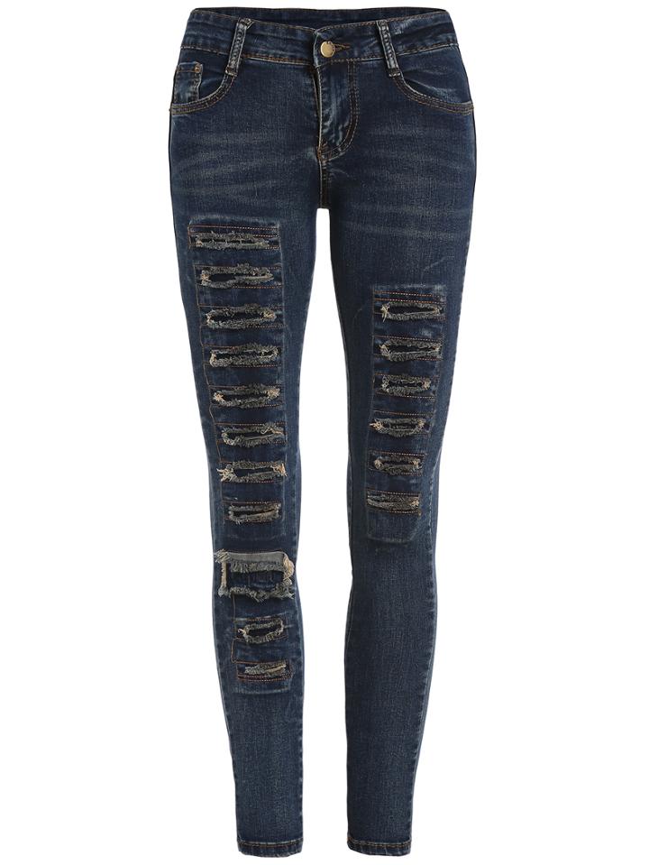 Romwe Ripped Denim Skinny Pant
