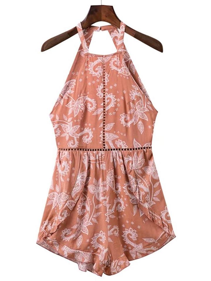 Romwe Open Back Knot Detail Ruffle Trim Playsuit