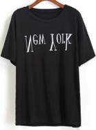 Romwe Black Short Sleeve New York Print T-shirt