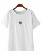 Romwe White Robot Embroidery Casual T-shirt