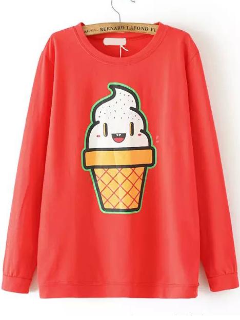 Romwe Ice Cream Print Red T-shirt