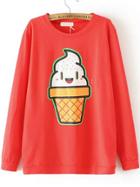 Romwe Ice Cream Print Red T-shirt