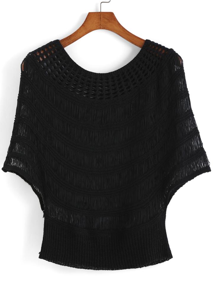Romwe Bat Sleeve Hollow Sweater
