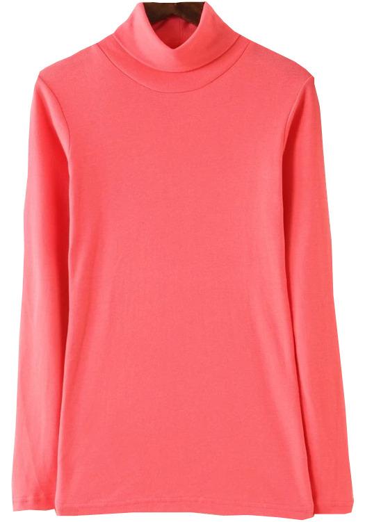 Romwe High Neck Long Sleeve Slim Red T-shirt