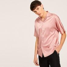 Romwe Guys Button Up Notched Satin Shirt